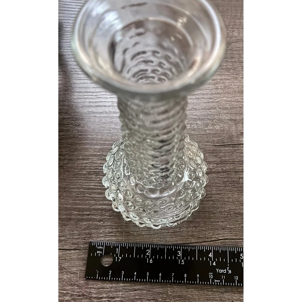 Vintage Clear Glass Hobnail Bulbous Bud Vase 7.75 In MCM Retro Tablescape Decor